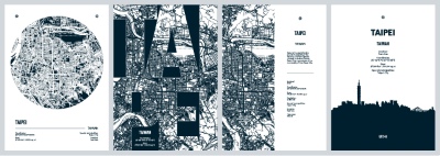 City Map, Silhouette, Skyline Poster Templates #1, 25xAI