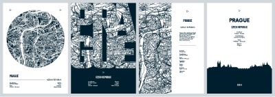 City Map, Silhouette, Skyline Poster Templates #1, 25xAI