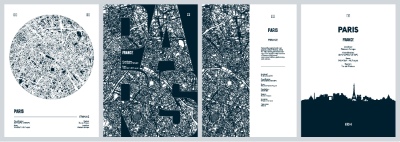 City Map, Silhouette, Skyline Poster Templates #1, 25xAI