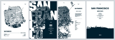 City Map, Silhouette, Skyline Poster Templates #1, 25xAI