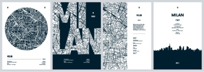 City Map, Silhouette, Skyline Poster Templates #1, 25xAI