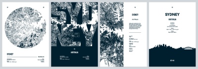 City Map, Silhouette, Skyline Poster Templates #1, 25xAI