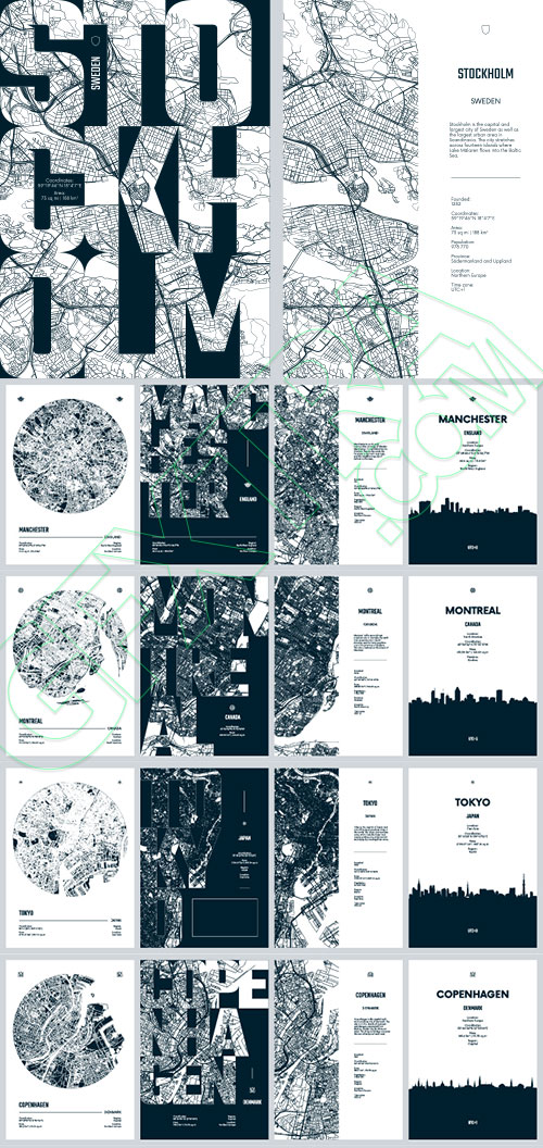 City Map, Silhouette, Skyline Poster Templates #2, 25xAI