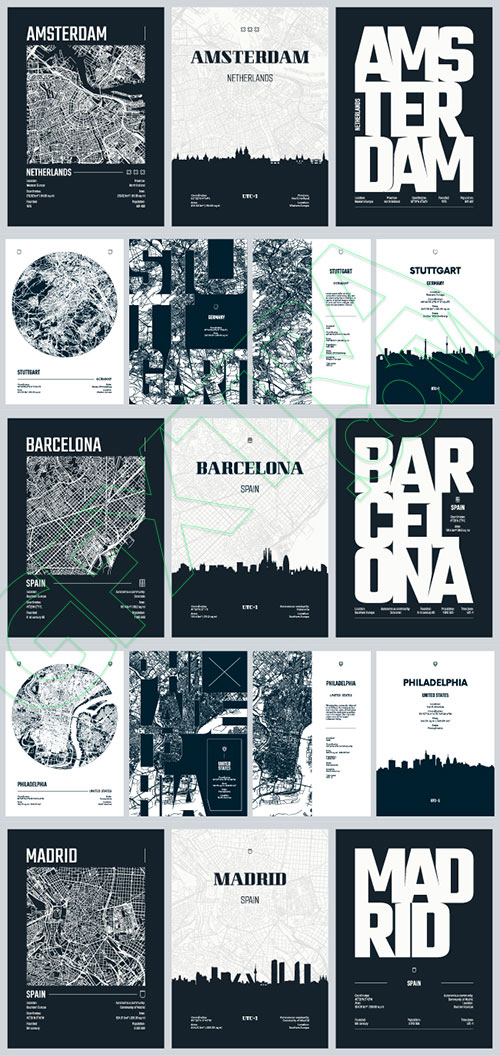 City Map, Silhouette, Skyline Poster Templates #3, 25xAI City Map, Silhouette, Skyline Poster Templates #3, 25xAI