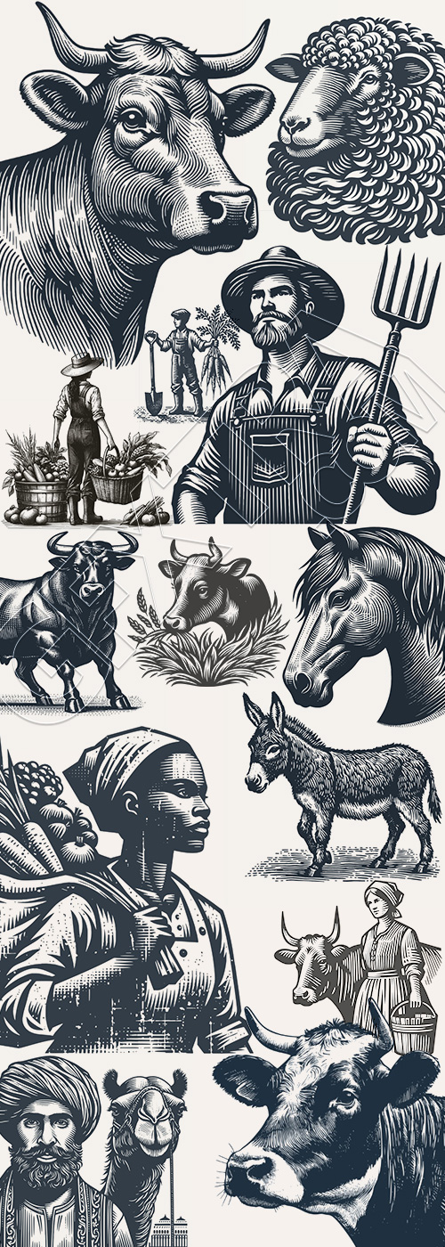 Farm Animal Vintage Engravers Collection #2, 44xAI Farm Animal Vintage Engravers Collection #2, 44xAI