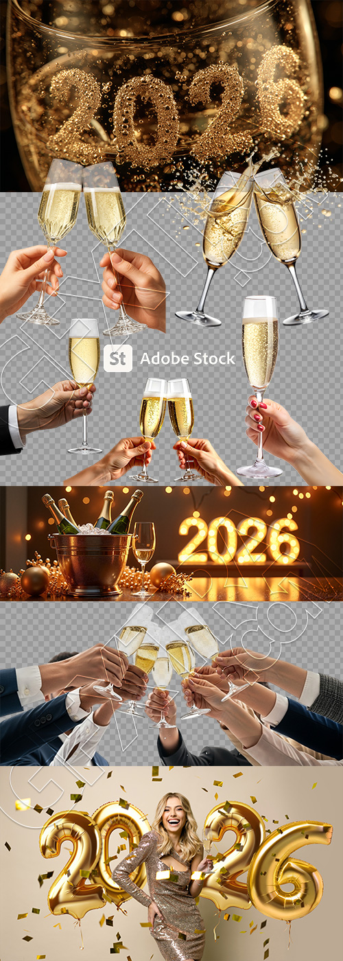 Cheers 2026 - New Year Party & Champagne 10xPNG 16xJPEG