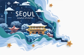 Famous Landmarks Travel Banner in Winter 20xAI