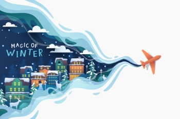 Famous Landmarks Travel Banner in Winter 20xAI