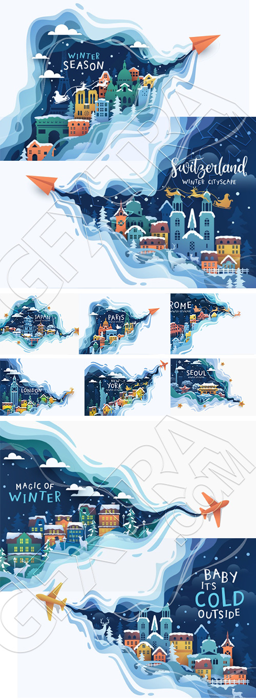 Famous Landmarks Travel Banner in Winter 20xAI