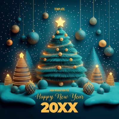 Christmas New Year Card Templates & Text Effects 28xPSDT