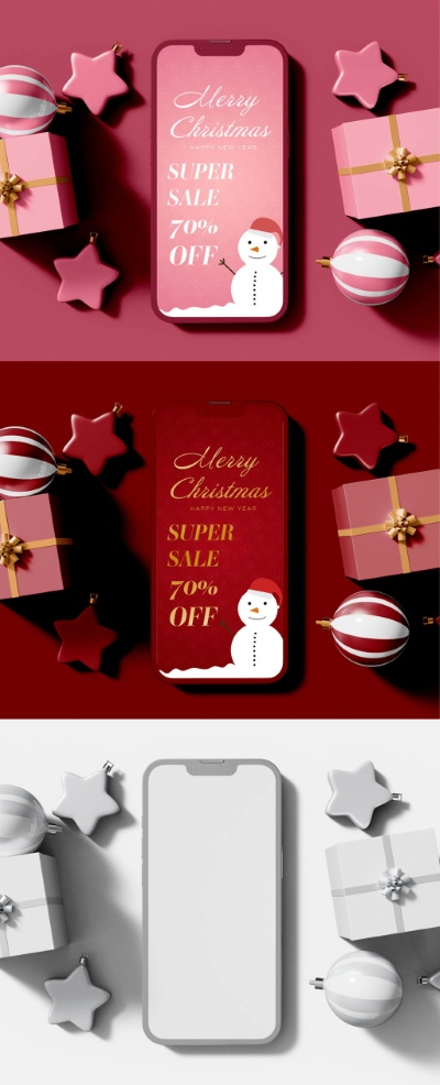 Christmas New Year Card Templates & Text Effects 28xPSDT