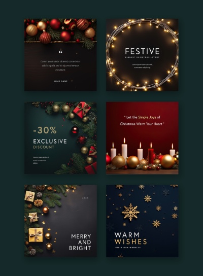 Christmas New Year Card Templates & Text Effects 28xPSDT