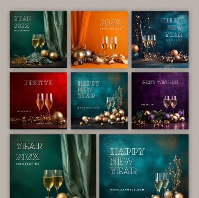 Christmas New Year Card Templates & Text Effects 28xPSDT