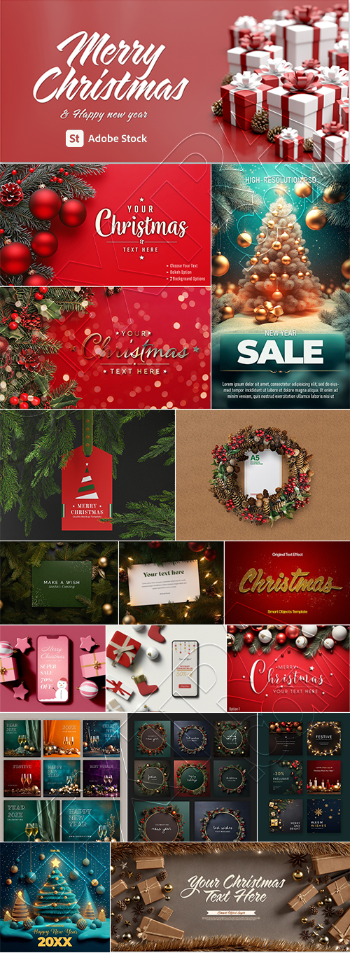 Christmas New Year Card Templates & Text Effects 28xPSDT