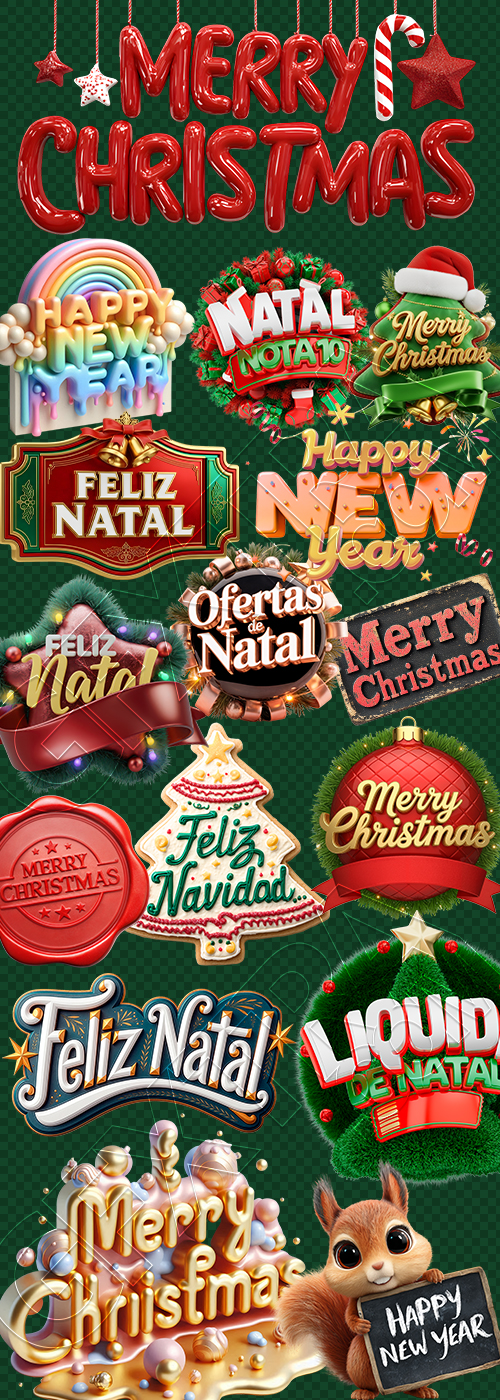Merry Christmas & New Year 3D Wishes 40xPNG Merry Christmas & New Year 3D Wishes 40xPNG