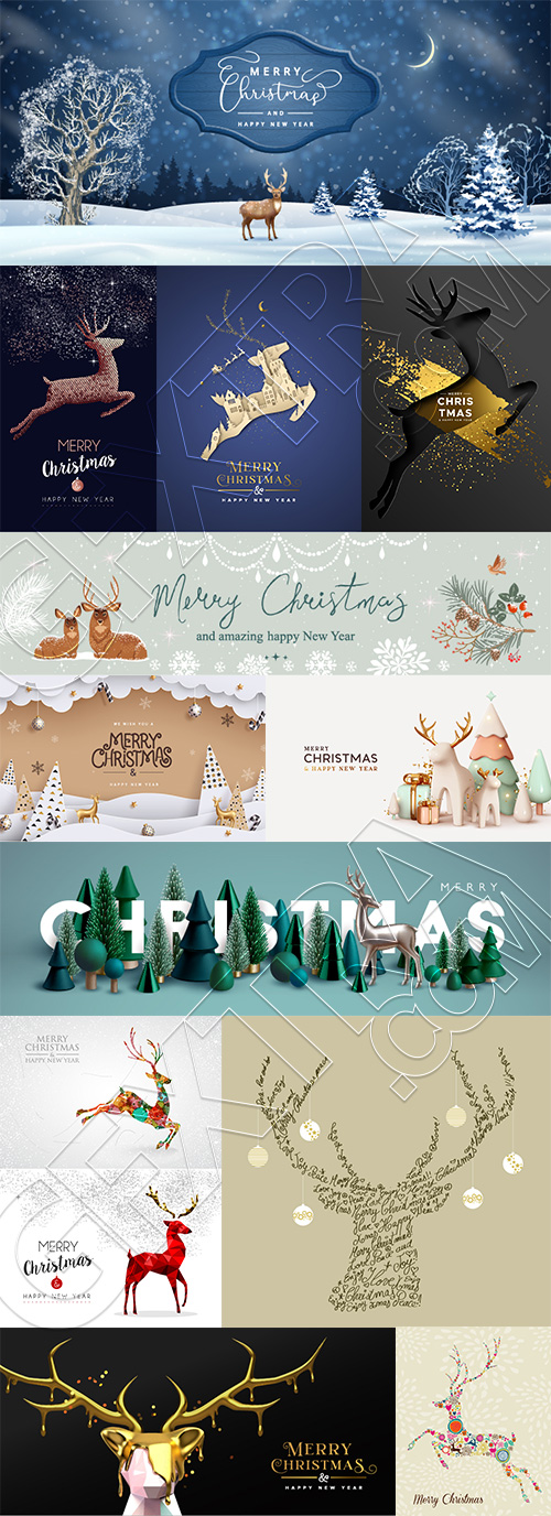 Merry Christmas Greeting Cards #4, Deers 30xAI