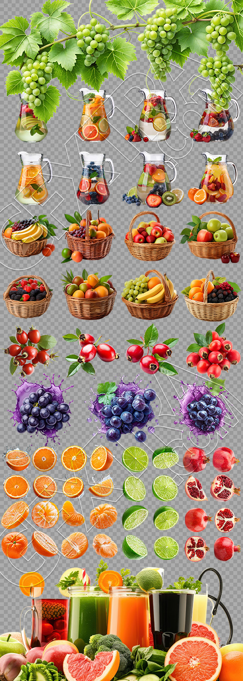Fruits, Juices and Smoothies 37xPNG