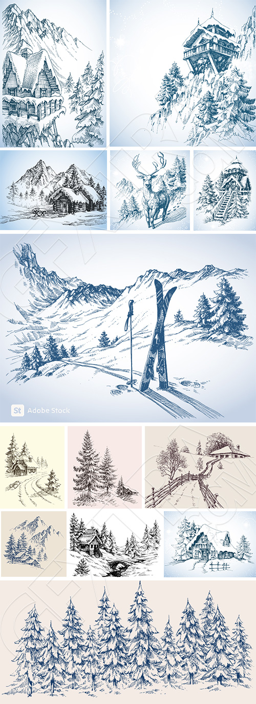 Winter Landscape Sketches 25xAI Winter Landscape Sketches 25xAI