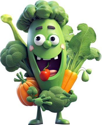 3D Illustrated Funny Cartoon Style Veggies 33xPNG