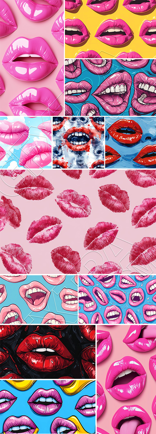 Stylish Seamless Patterns of Female Lips 25xJPEG