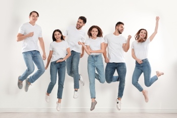 Group of Smiling Friends in Fashionable Jeans 25xJPEG