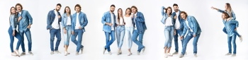 Group of Smiling Friends in Fashionable Jeans 25xJPEG