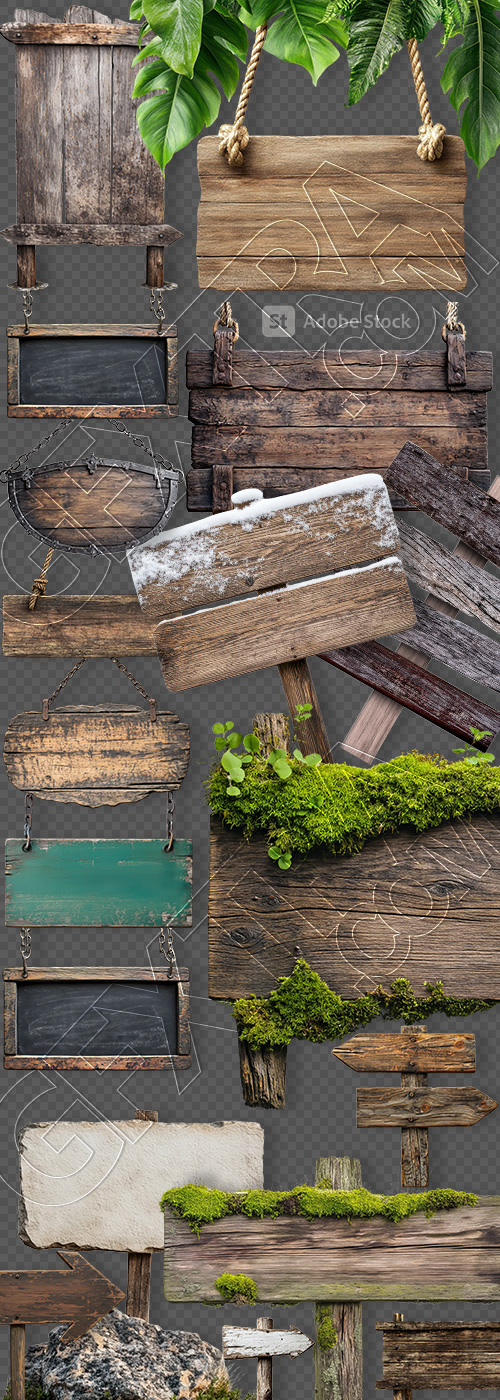 Old Rustic Wooden Sign Boards 25xPNG
