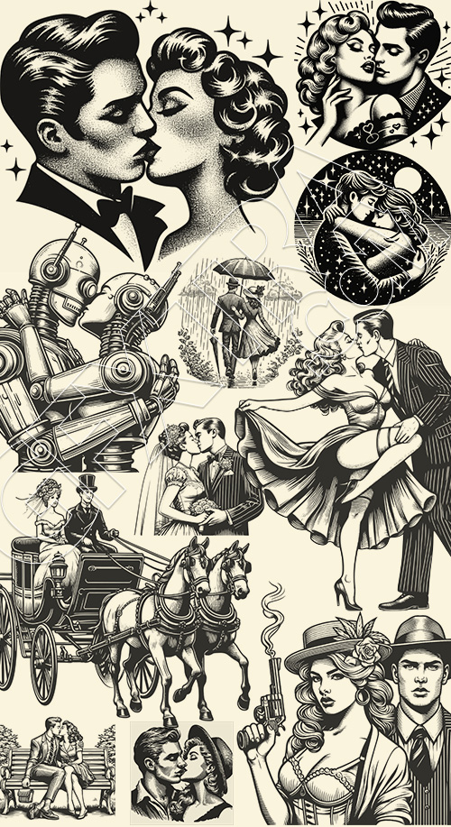 Vintage Engraving Style Couples 26xAI