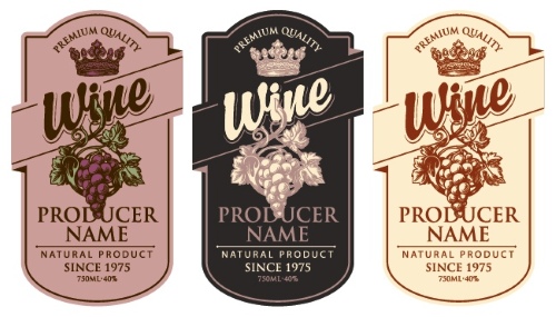Wine Labels Decorated with Vintage Bunches of Grapes 31xAI Wine Labels Decorated with Vintage Bunches of Grapes 31xAI