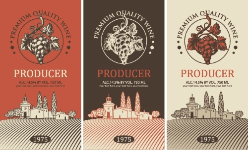 Wine Labels Decorated with Vintage Bunches of Grapes 31xAI Wine Labels Decorated with Vintage Bunches of Grapes 31xAI
