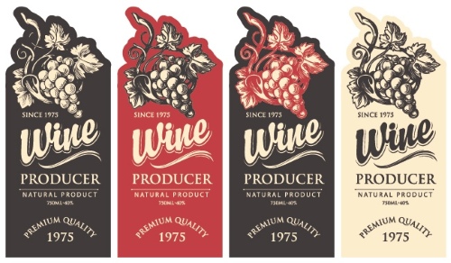 Wine Labels Decorated with Vintage Bunches of Grapes 31xAI Wine Labels Decorated with Vintage Bunches of Grapes 31xAI