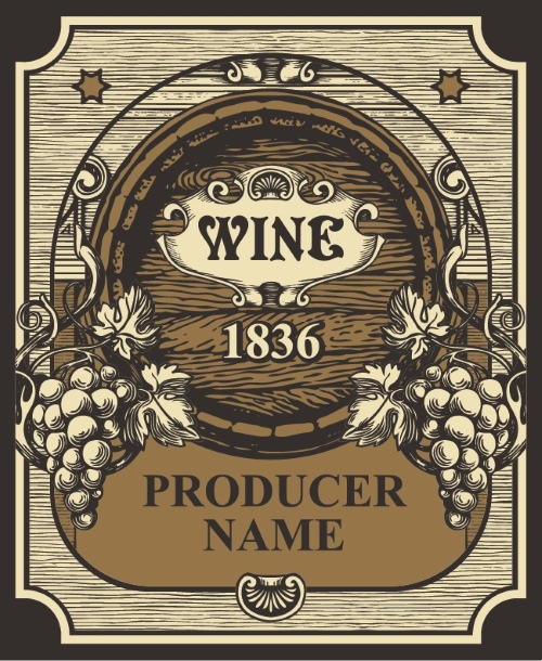 Wine Labels Decorated with Vintage Bunches of Grapes 31xAI Wine Labels Decorated with Vintage Bunches of Grapes 31xAI