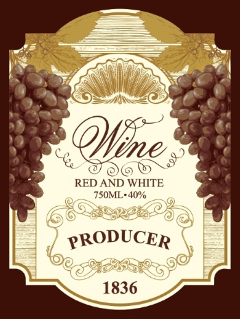 Wine Labels Decorated with Vintage Bunches of Grapes 31xAI Wine Labels Decorated with Vintage Bunches of Grapes 31xAI