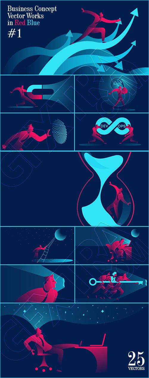 Business Concept Vector Works in Red Blue #1, 25xAI