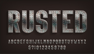 Steel, Iron, Metal Rusted Alphabets 25xAI