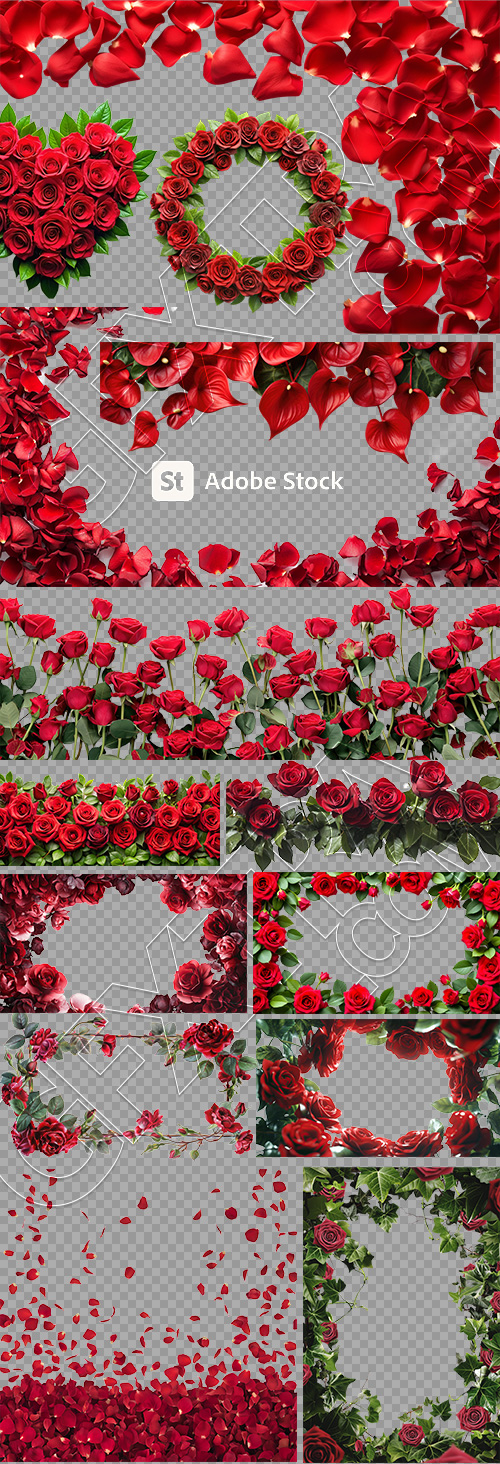 Valentine Red Rose Borders & Frames 29xPNG