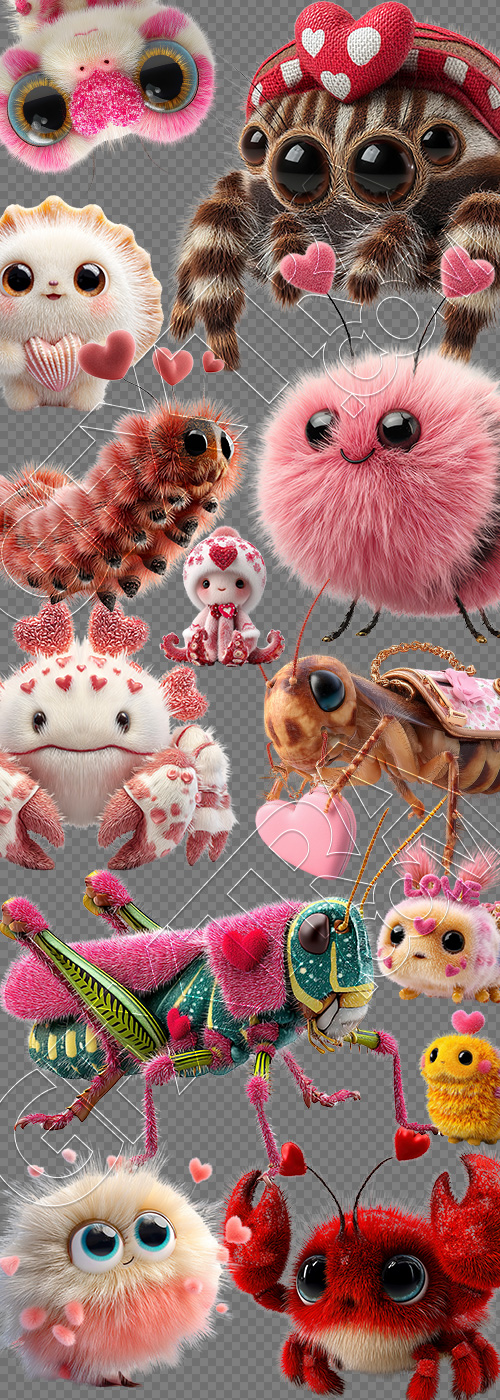 Adorable Fluffy Valentine Bugs & Shellfish Toons 32xPNG Adorable Fluffy Valentine Bugs & Shellfish Toons 32xPNG