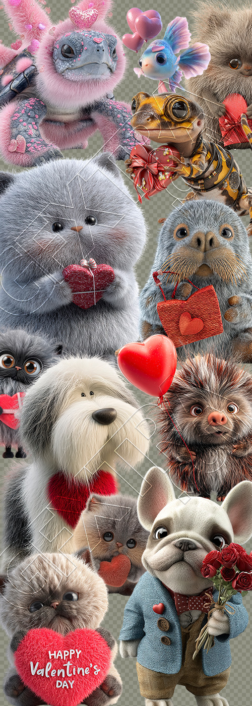 Cute Animals Holding Hearts #2, 29xPNG