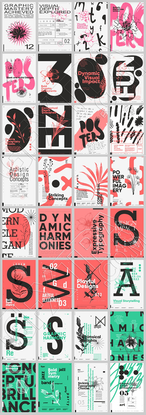 Poster & Cover Design Templates in Modern Style #1, 32xAI