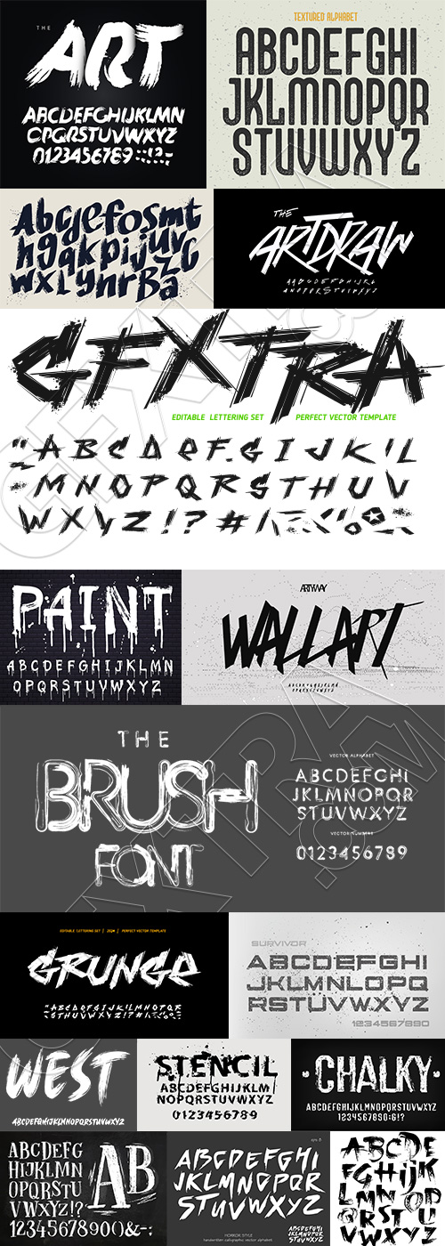 Brush, Raw & Rough Vector Alphabets #1, 27xAI