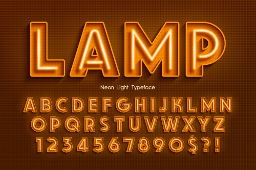 Neon, Bulb & Led Vector Alphabets 18xAI