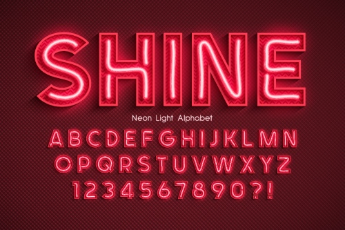 Neon, Bulb & Led Vector Alphabets 18xAI