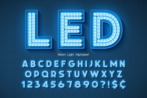 Neon, Bulb & Led Vector Alphabets 18xAI