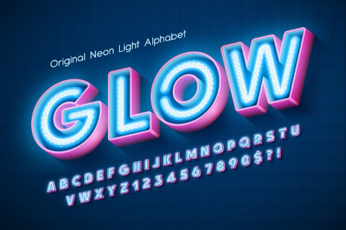 Neon, Bulb & Led Vector Alphabets 18xAI