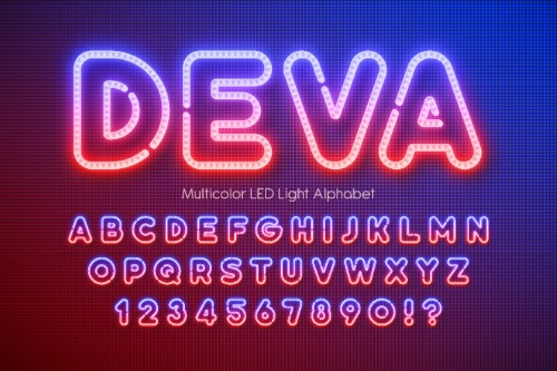 Neon, Bulb & Led Vector Alphabets 18xAI