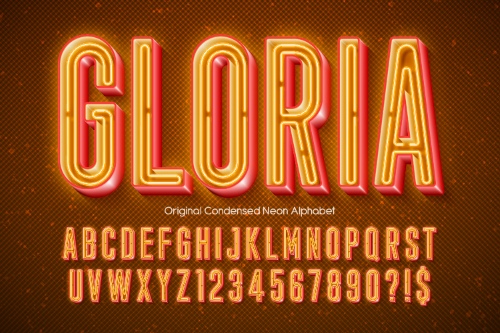 Neon, Bulb & Led Vector Alphabets 18xAI