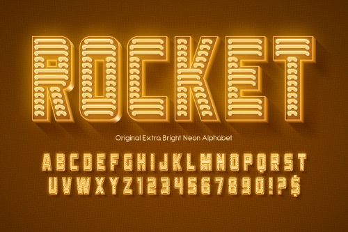 Neon, Bulb & Led Vector Alphabets 18xAI