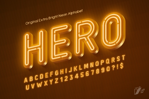 Neon, Bulb & Led Vector Alphabets 18xAI