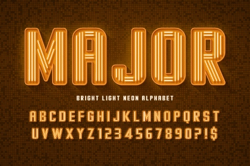 Neon, Bulb & Led Vector Alphabets 18xAI