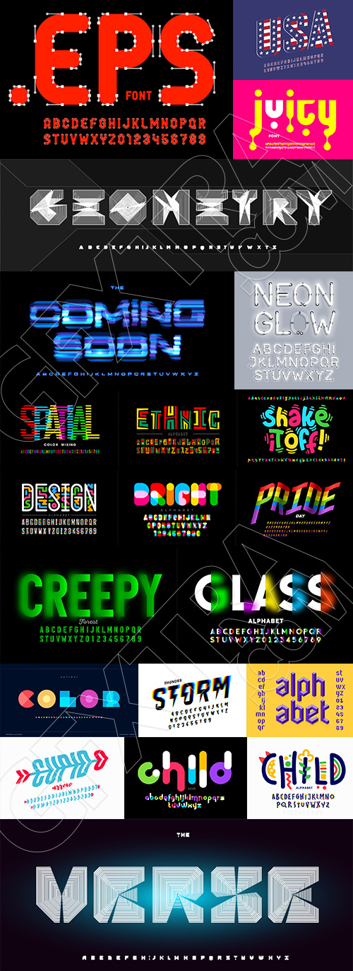 Modern Font Design Vector Alphabets #2, 28xAI Modern Font Design Vector Alphabets #2, 28xAI